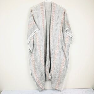 Open Front Boho Lagenlook Fringed Hem Long Line Light Weight Poncho Cardigan